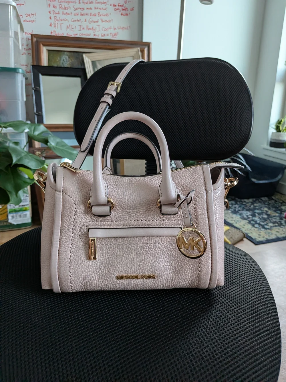 Michael Kors Pebbled Leather Satchel in Soft Blush with Gold Hardware